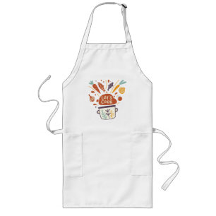 Tablier Long Scène Whimsical Kitchen avec "Let’s Cook" Texte -