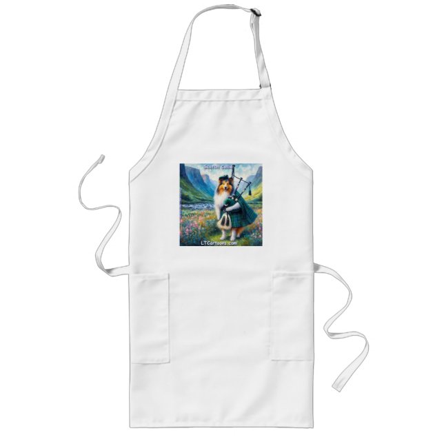 Tablier Long Scotch Collie Serenade – Bagpipes & Tartan Whimsy (Devant)
