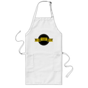Tablier Long Stylish Black & Gold Name Plaque Custom Chef Apron