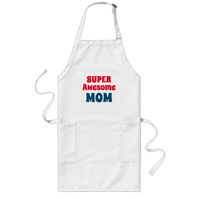 Tablier Long Super Awesome Maman Citation Rouge et Bleu Typogra (Devant)