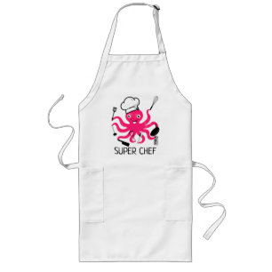 Tablier Long Super Chef Pink Octopus Personnaliser Long Tablier