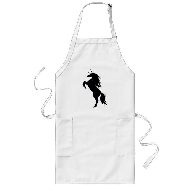 Tablier Long Tablier noir de silhouette Unicorne (Devant)