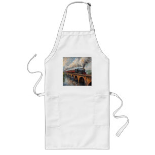Tablier Long Train à vapeur sur un pont - Peinture à l'huile