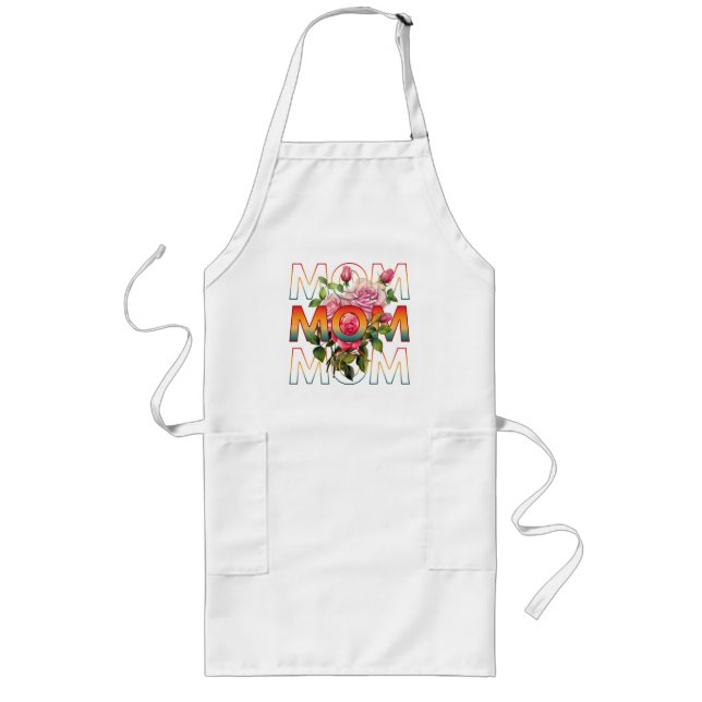 Tablier Long Typographie de maman et roses (Devant)