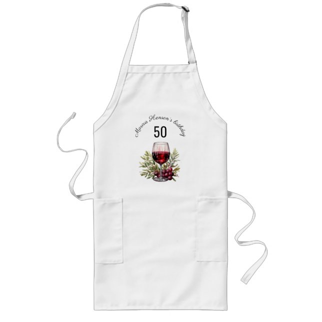 Tablier Long Verre rouge Olive Aquarelle 50e anniversaire (Devant)