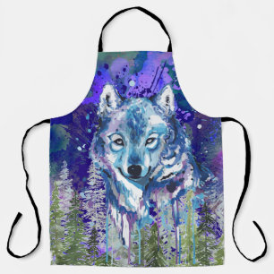 Tablier Loup bleu Dessin de loup coloré Art Abstrait