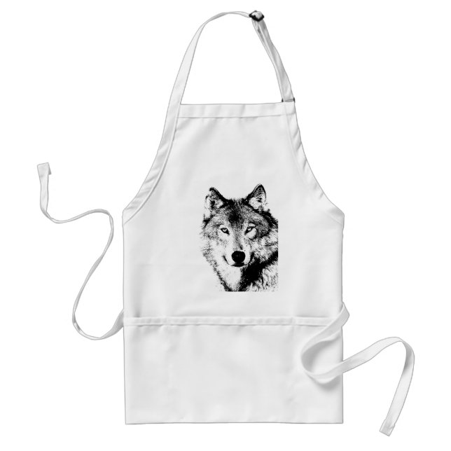 Tablier Loup noir et blanc (Devant)