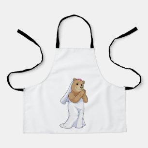 Tablier L'ours en mariée avec le voile