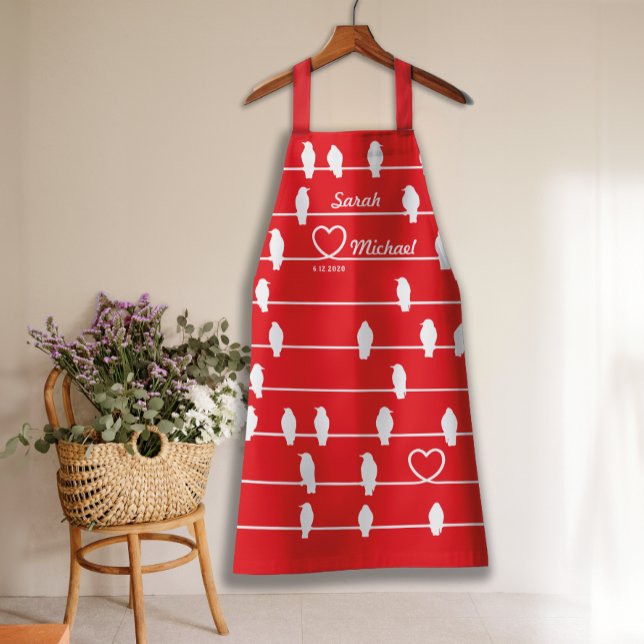 Tablier Love Birds Heart  Rouge & Blanc (Créateur téléchargé)
