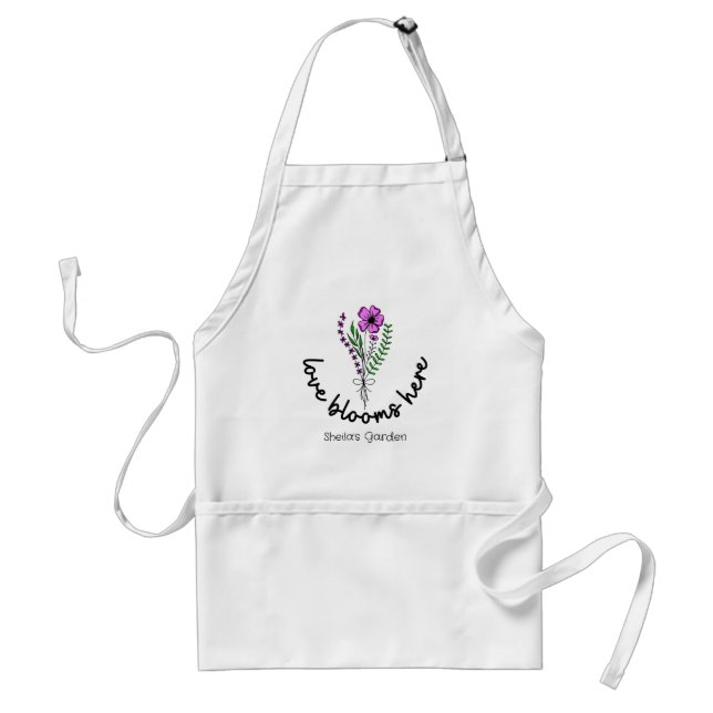 Tablier Love Blooms Ici Personnaliser Nom Jardinage Amateu (Devant)