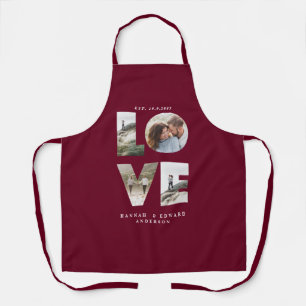 Tablier Love photo simple moderne personnalisé bordeaux