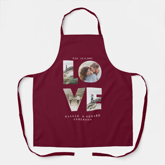 Tablier Love photo simple moderne personnalisé bordeaux (Recto)