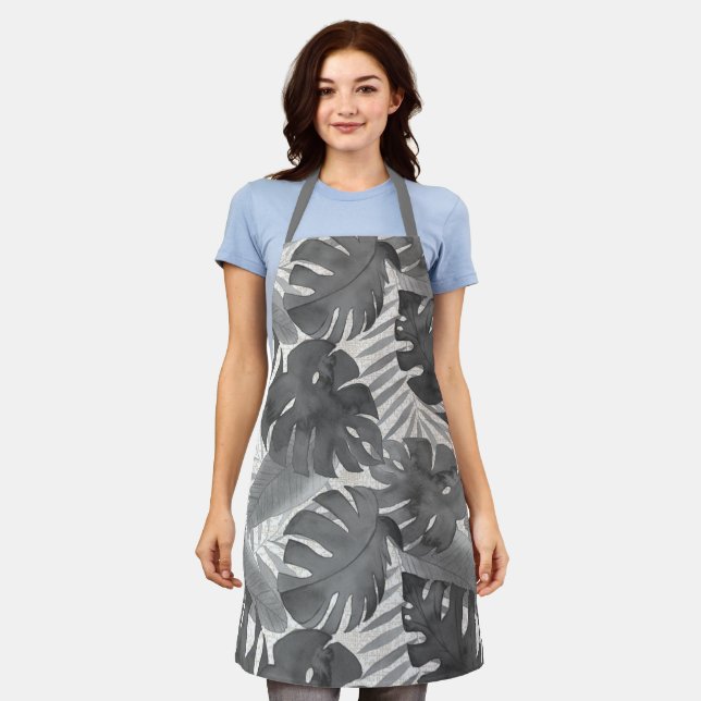 Tablier Luana Aquarelle Tropical Grey Feuille Apron (Porté)