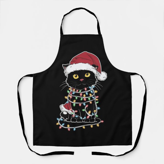 Tablier Lumières de Noël Amoureux de les chats amusantes (Recto)