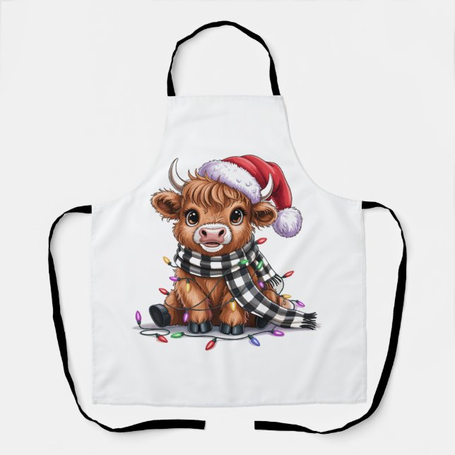 Tablier Lumières de Noël Vache Highland Santa Hat (Recto)
