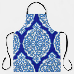 Tablier Luxe blanc-bleu, ornement turc.