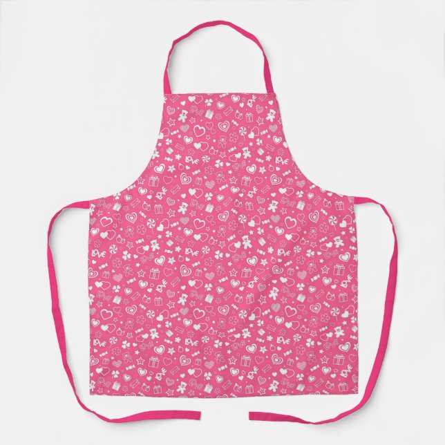 Tablier Luxe Moderne Élégant Amour Rose Coeur (Recto)