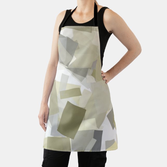 Tablier Luxe Vert gris blanc Aquarelle Art Abstrait (Insitu)