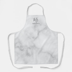 Tablier M. et Mme.   Marbre blanc Script moderne