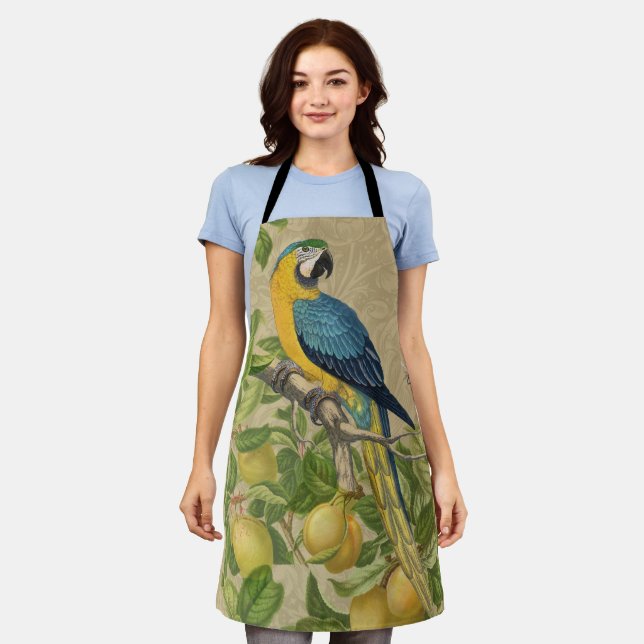 Tablier Macaw Blue Jaune Tropical Jungle Antique (Porté)