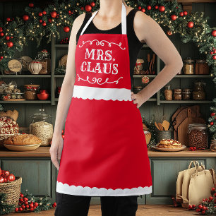 Tablier Madame Claus Joliment Rouge Fête de Noël
