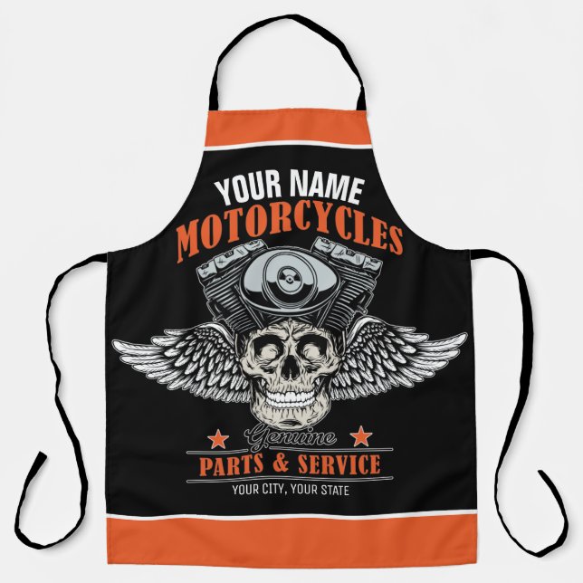 Tablier Magasin de moto Skull volant Biker personnalisé  (Recto)