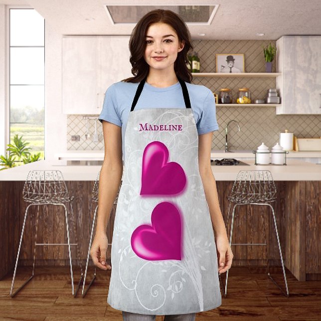 Tablier Magenta Hearts Espace personnalisé (Magenta Hearts Personalized Apron)