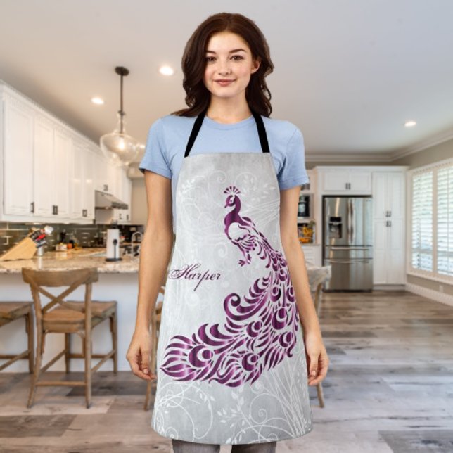 Tablier Magenta Peacock Personnaliser l'impression (Magenta Peacock Personalized Apron)