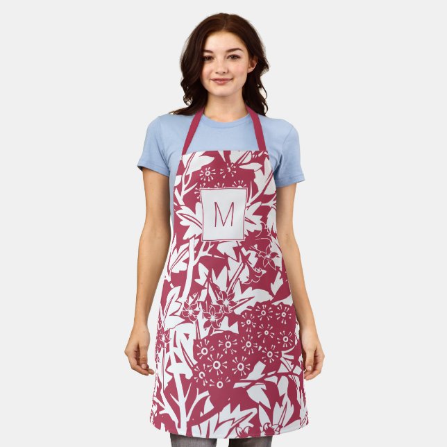 Tablier Magenta William Morris Floral Monogramme tendance (Porté)