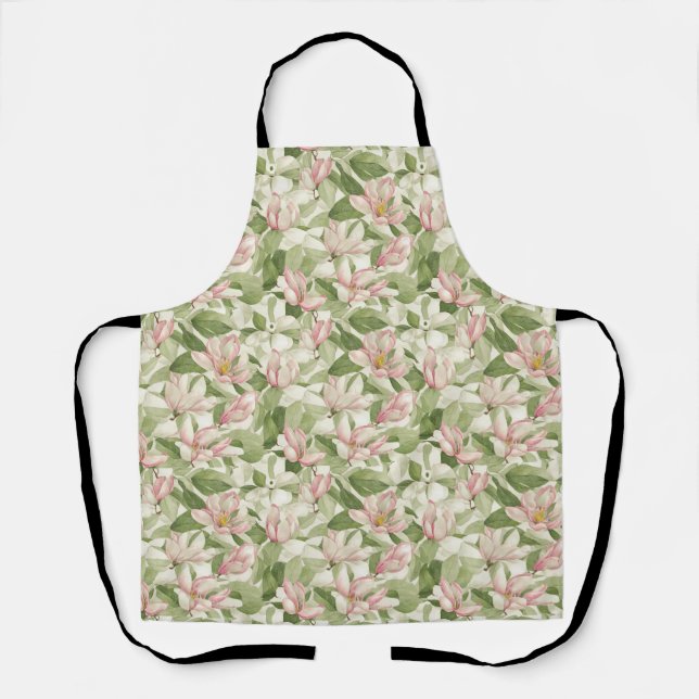 Tablier Magnolias vintage rose et blanc (Recto)