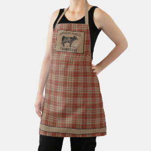 Tablier Maison de ferme Russe Vache Rouge Plaid Burlap