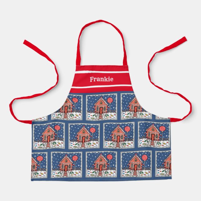 Tablier Maison de pain d'épices de Noël personnalisée (Recto)