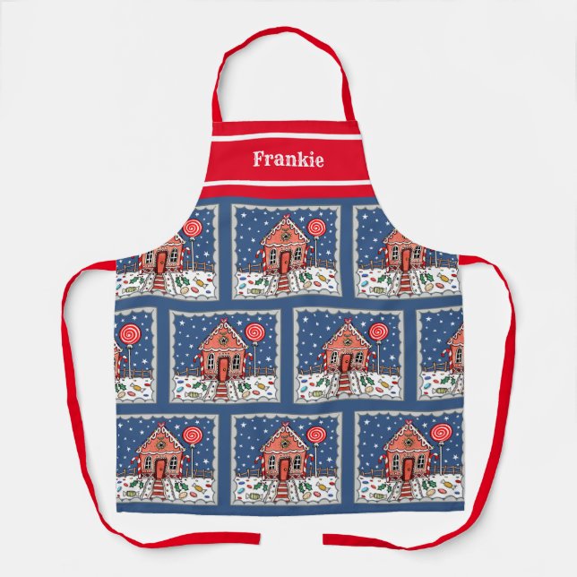 Tablier Maison de pain d'épices de Noël personnalisée (Recto)