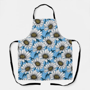 Tablier Maisonnettes, fleurs sauvages sur bleu