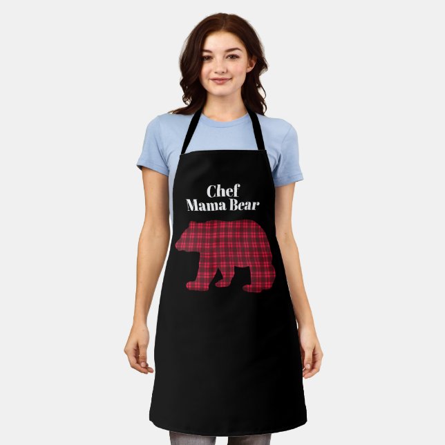 Tablier Mama Bear, Chef Plantée de Buffalo Noir Rouge (Porté)