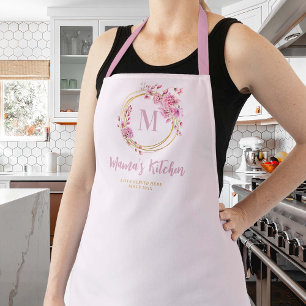 Tablier Maman Cadeau Dusty rose Fleur sauvage or Monogramm