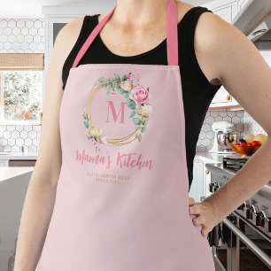 Tablier Maman Cadeau rose Blush Rose or Monogramme Floral