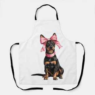 Tablier Maman Fille Chien Doberman Ruban Coquette Rose