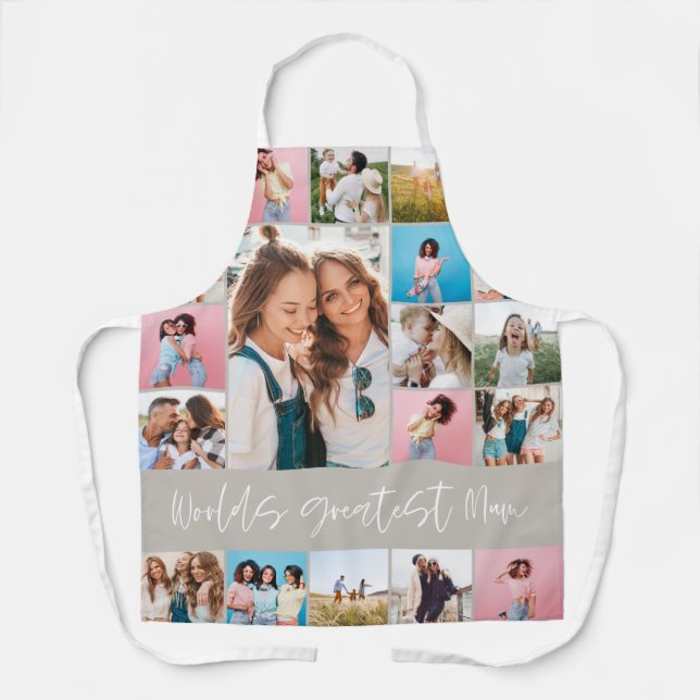 Tablier Maman photo collage typographie moderne simple bei (Recto)