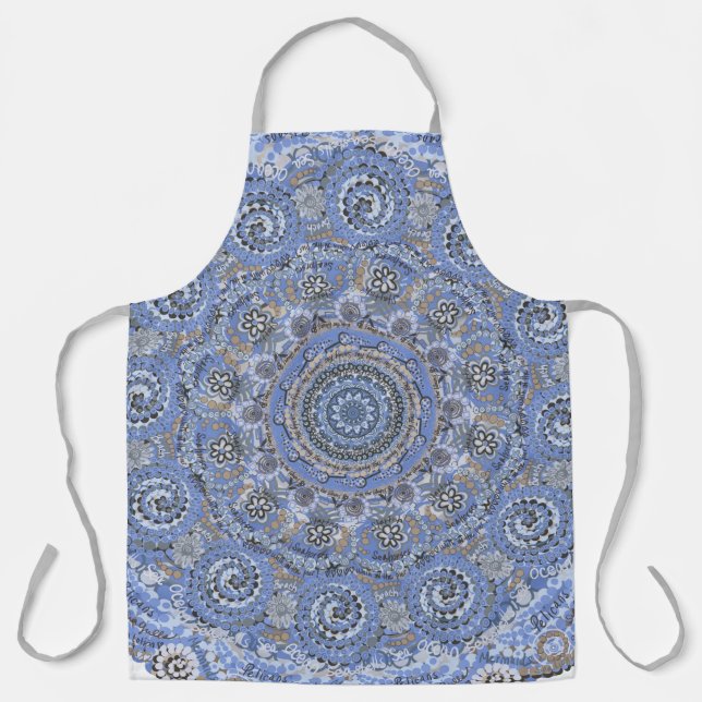 Tablier Mandala Bleu Avec Des Mots Vie Mer De Plage (Recto)