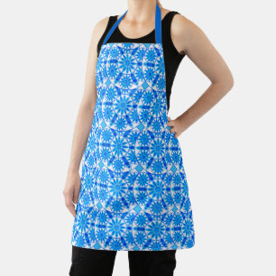 Tablier Mandala motif, bleu cobalt, turquoise et blanche