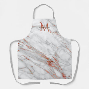 Tablier Marbre Blanc Cuivre Or Rose Élégant Monogramme
