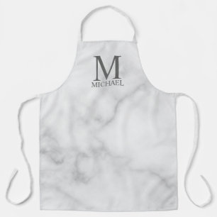 Tablier Marbre blanc Monogramme personnalisé et nom