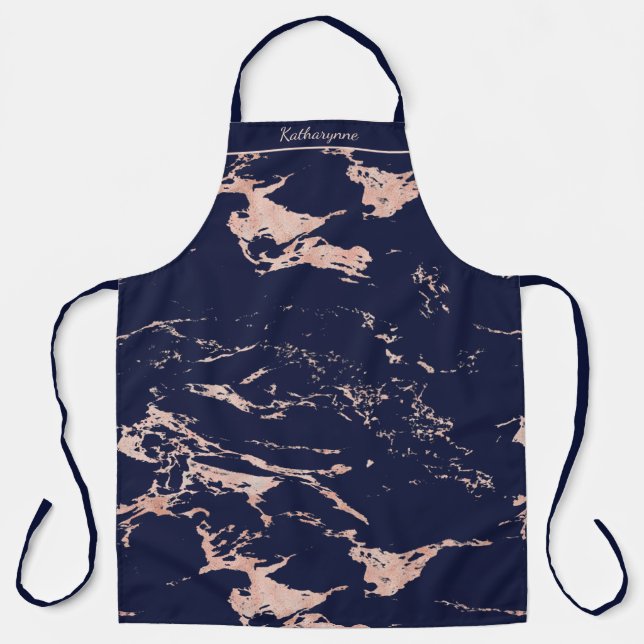 Tablier Marbre bleu marine chic et marbre Rose or (Recto)