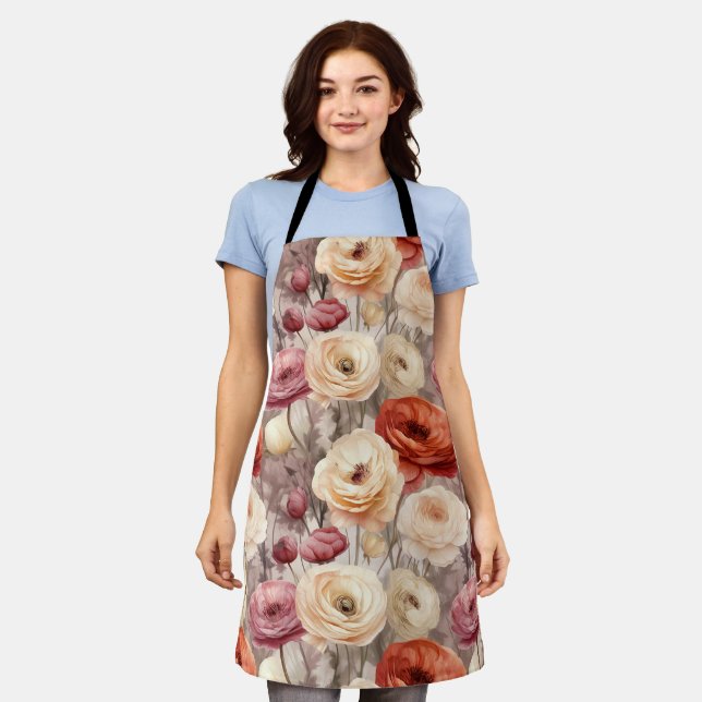 Tablier Mariage Burgundy Crème Fleurs de Printemps (Porté)