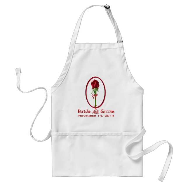 Tablier Mariage de cadre ovale des Roses rouges (Devant)