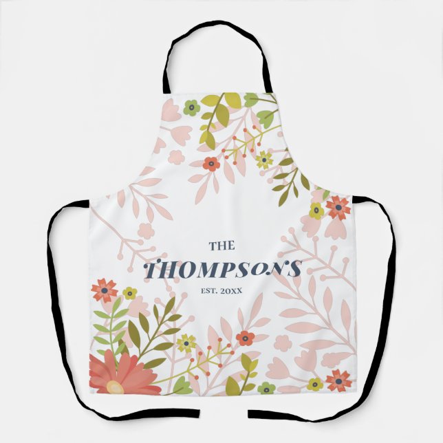 Tablier Mariage floral ou Anniversaire Personnalisé Nom (Recto)