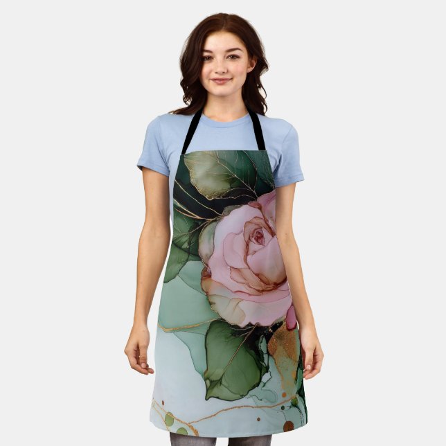 Tablier Mariage romantique rose saumon floral (Porté)
