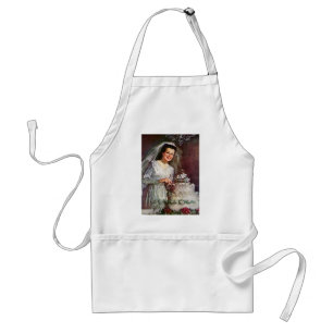 Tablier Mariage Vintage, Mariée coupant le gâteau de maria