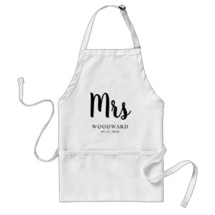 Tablier Mariée Calligraphie Personnalisée Mme Noir Blanc